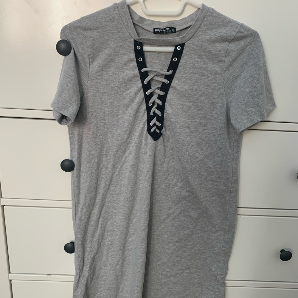 Popular Basics Tshirt Dress V-neck